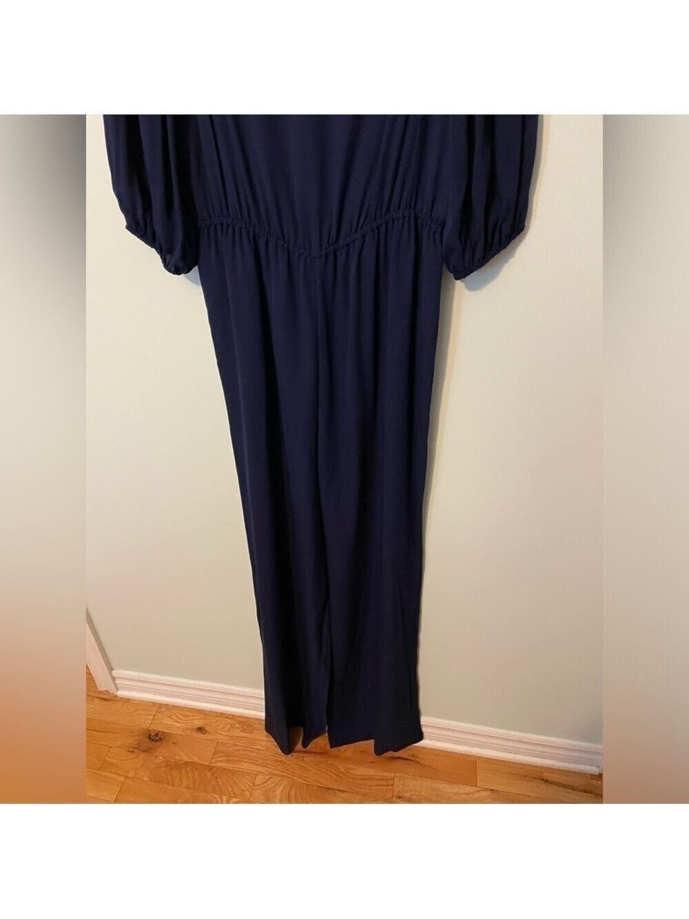 Theory Off Shoulder 100% Silk Navy Jumpsuit Small - Picture 7 of 13